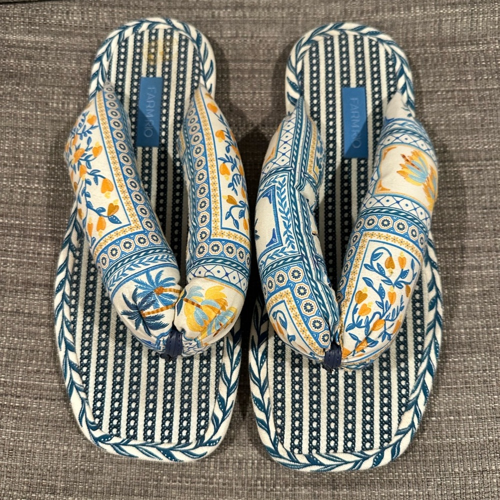 Farm Rio Blue Puffy Sandals Flip Flops size 11